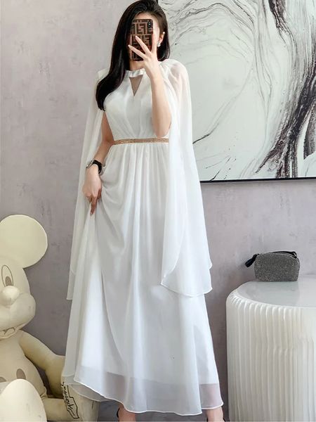 HMA Fashion Luxurry White Long Dress Women Women mangas mangas vestidos de festa elegante de gama de gestas vestidos roupas femininas 240418