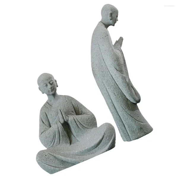 Decorazioni da giardino 2 pezzi Micro paesaggio Buddha Statue Monk per casa Decor tradizionale Aquarium Mini Stone Statue