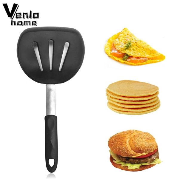 Utensílios de silicone flexível spatula turner wide non stick panncake turner com alça de aço inoxidável cozinha cozinha bpa bpa grátis