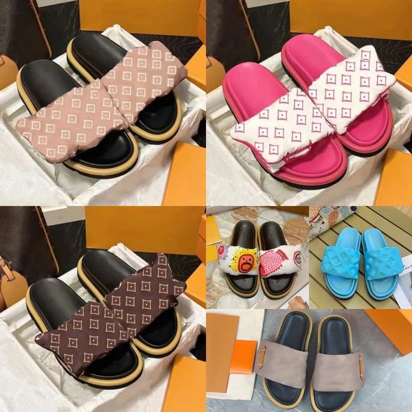 2024 Neue Designer-Schieberegler Hausschuhe Frauen Männer Pool Kissen Slides Mode klassische Drucke flache Komfort Mules Sommer Sandalen Strand weiß rosa Sandalen mit Kastengröße 36-45