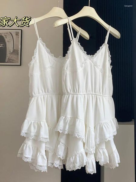 Abiti casual mori ragazza spaghetti cinghia vestito maniche di moda bianca abiti monopezzo vestidos temperamento temperamento pizzo semplice semplice