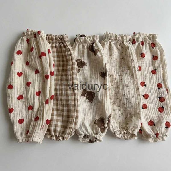 Calças calças de algodão orgânico calças de bebê recém -nascidas na primavera verão impressão fofa roupas de musselina macia cappris h240426