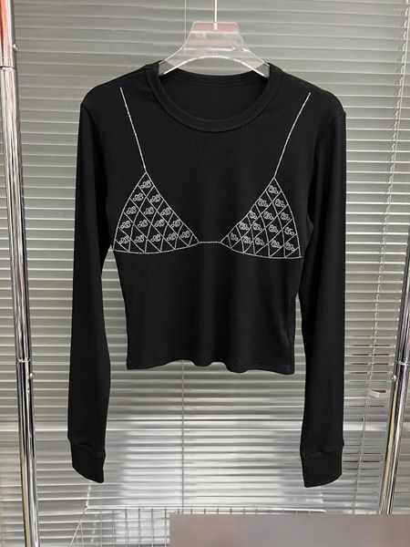 Blusas femininas 2024 Design do início do outono Diamond Bra inferior Camisa Slim Fit mostra Top de temperamento fino versátil