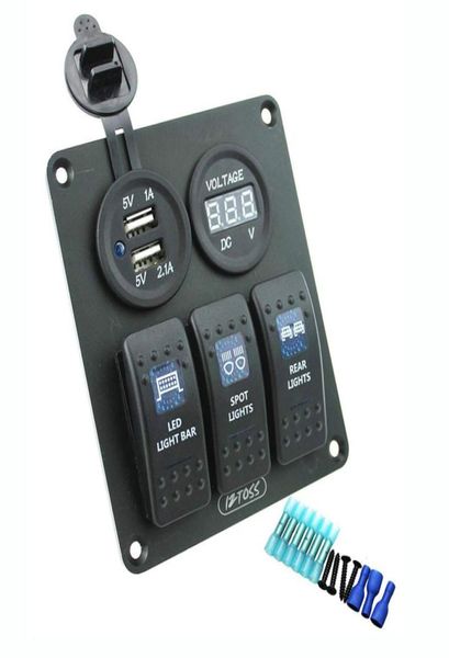 3 Gang Rocker Anahtar Paneli Power Socket 31A Çift USB Kablo Kitleri DENGİ BOTA ARAÇ İÇİN DC12V24V RV Araçlar Kamyon Mavi LED217209063419