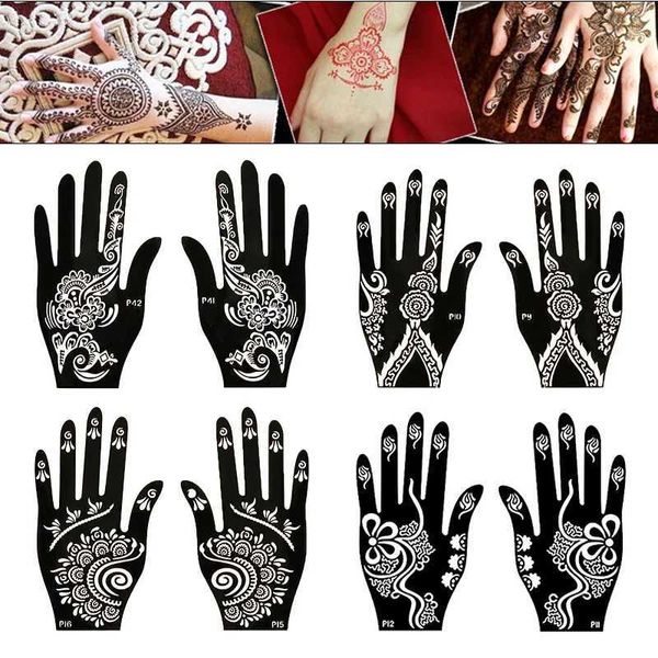 Tatuagem Transferência de tatuagem Tattoo estêncil HENNA HENNA DIY Modelo de adesivo de arte corporal Ferramenta de casamento Professional India Fashion Decal