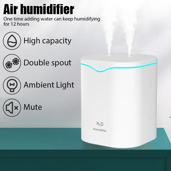 2000ml USB Air Feuchidifier Double Spray Port ätherisches Öl Aromatherapie Humificador Cool Mist Maker Fogger Purify für Home Office 240425