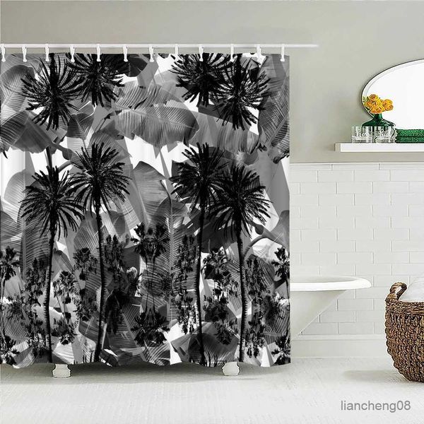 Cortinas de chuveiro Plantas tropicais de cortina de chuveiro 3D