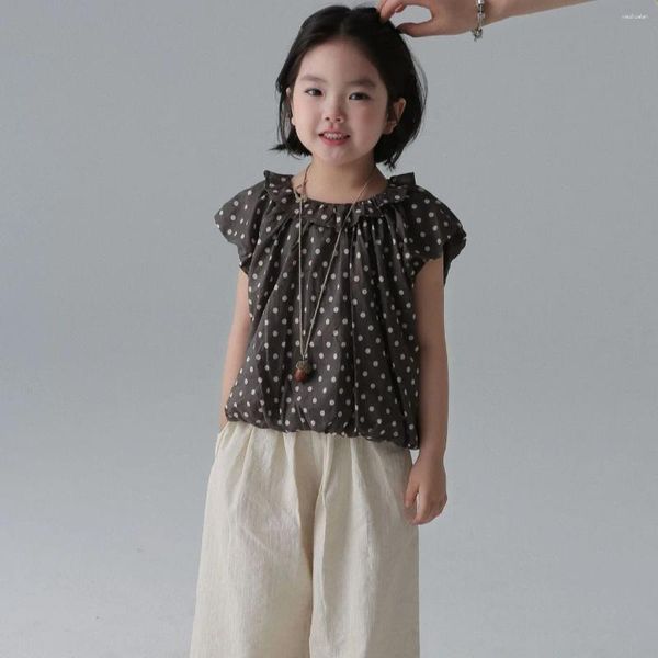Set di abbigliamento per bambini set 2024 ragazze estive coreane adorabili camicia comfort cotone gamba dritta pantaloni alla moda