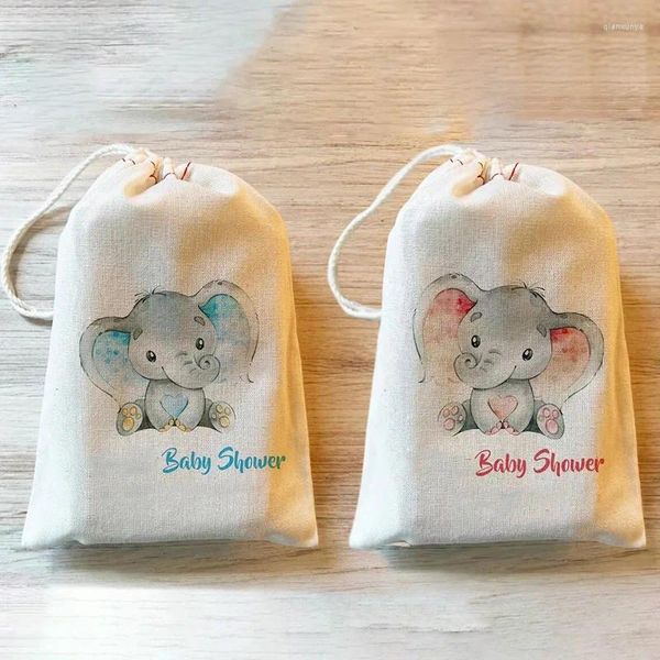 Geschenkverpackung 5pcs Pink Blue Candy Taschen Elefant Themenmädchen oder Junge Babyparty Dessert Tischdekoration Gast Danke GEUMPT