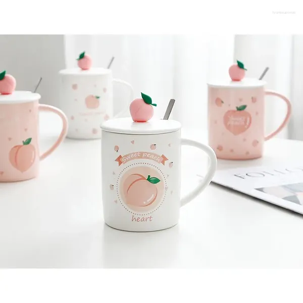 Tassen Kaffeetasse mit Deckelbecher Löffel tragbarer Cartoon Avocado Keramik süßes Reisen Kawaii Set