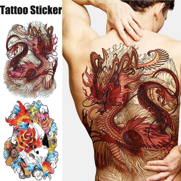 Tattoo Transfer super großer großer volle Rücken Brust Tattoo Aufkleber Fisch Wolf Tiger Dragon Buddha wasserdichte temporäre Tattoos Coole Männer Frauen 240427