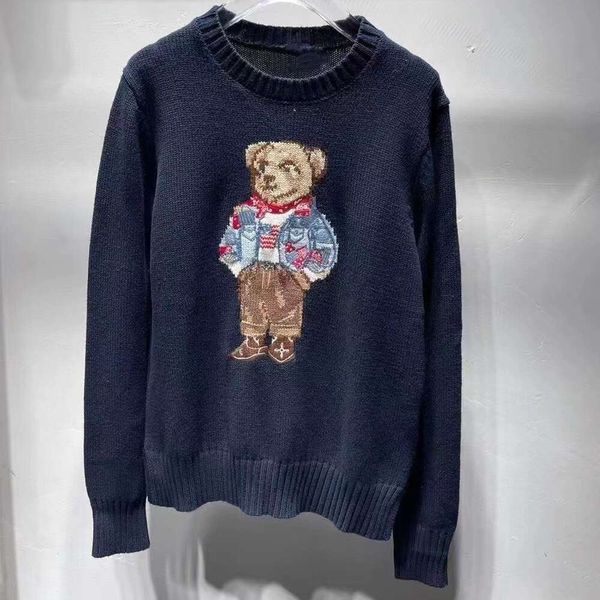 R Little Bear Herbst Winter gesticktes Webmuster Feste Farbe Frauen lang Ärmeln Pullover