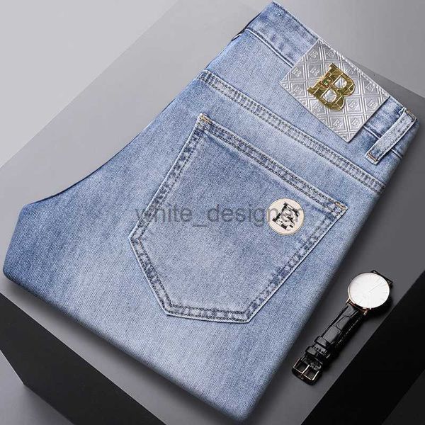 Jeans de grife para mens da mensura danba baoshen jeans de qualidade de água azul europeia para elástico elástico masculino Small stail stail calça masculina