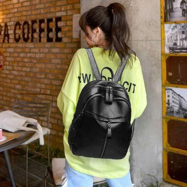 Backpack Style Soft PU Leather Women Multi-Pockets Bolsa de ombro de grande capacidade Tote para adolescentes