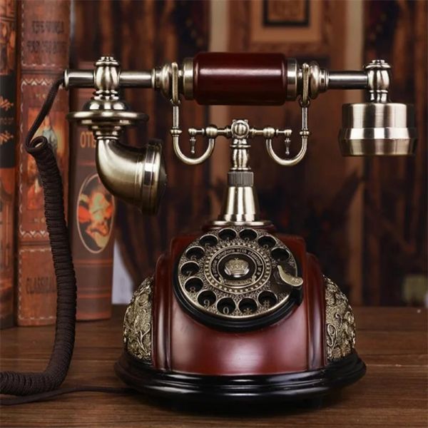 Acessórios Dial rotativo Telefone Retro antiquado telefonea fixo com telefone com fio de metal clássico com alto -falante e redial para casa