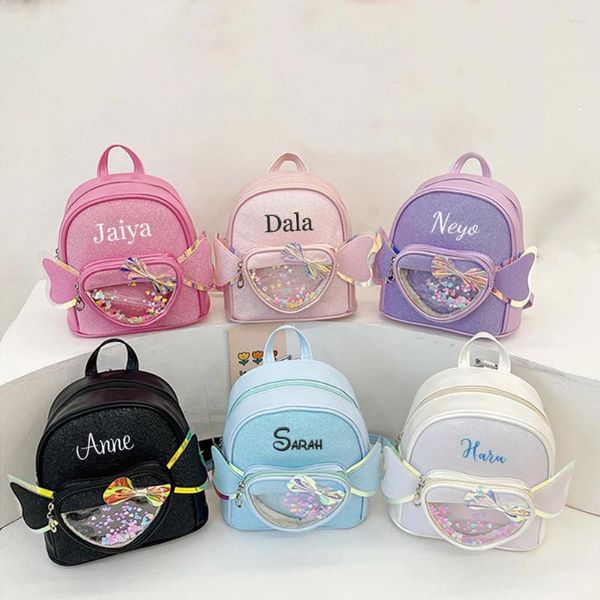 Backpack Kindergärtner Custom Name Love Bow Girls Prinzessin transparentes Schulbag Personalisierte Stickerei Kinder Tasche