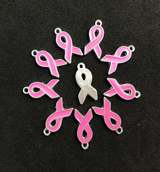 VENDIDA 20OCSLOT Pink Cancer A conscientização da mama Fita Dangle encantos com encharms de bricolage prateados para medalhas flutuantes Pingnder3070651