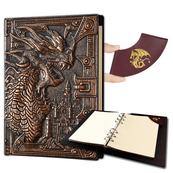 Jogos DND Journal 400 Página Livro com 3D Dragons Leather Recarregável 6rings Binder e Bookmark para Dungeons and Dragons DD Notebook