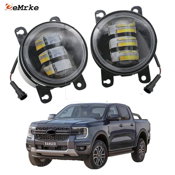 Montagem de luzes de nevoeiro LED eemrke 30W/ 40W para Ford Ranger Limited XL XLS XLT 2022 2023 com lente transparente + Angel Eyes Drl Daytime Running Lights 12V PTF Acessórios para carros