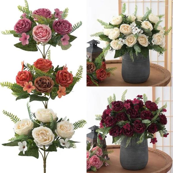 Dekorative Blumen liefert Hochzeitsverzierung PO Requisiten Blumenarrangement Retro Seiden Pfingstrosen Künstliche Bouquet lebenseike Pflanze