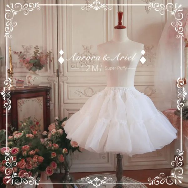 Çoraplar Tatlı Puffy Bir çizgi Petticoat 12m Yumuşak Organza Lolita Etek Kısa Pettiskirt