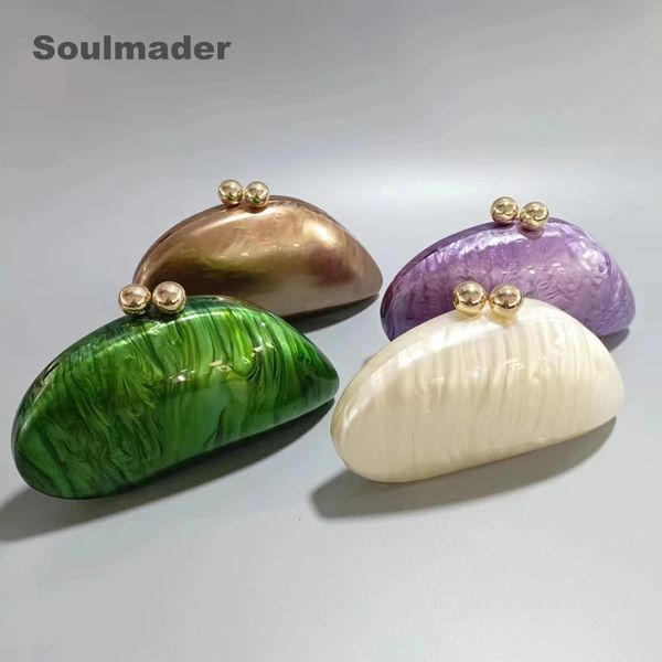 Saco de embreagem da forma de concha de acrílico Mulheres designer noturno festas de pérolas fofas bolsa de ovo de pérola Ivory Green Purple Gold Bolsa por atacado 240422