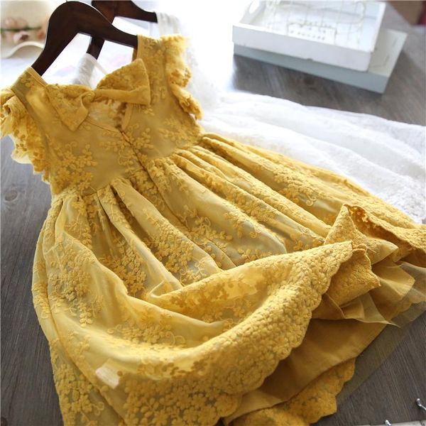 2024 Nuove ragazze estive vestito floreale Girls Lace in fiocco dopo abito di tulle abito da festa per bambini principessa