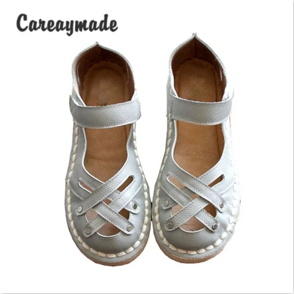 Stiefel careaymadenew echte Ledersandalen, reine handgefertigte weiße Schuhe, die Retro Art Mori Girl Flats Schuhe, Fashion Puppenschuhe.