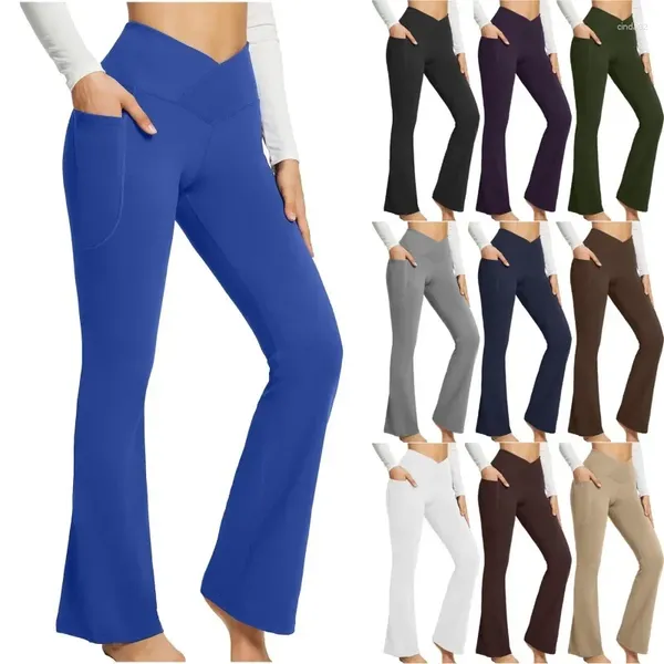 Damen aktive Hosen Leggings Solid Casual Flared High Tailled Yogamhose Schlanker sitzender Weitfuß Frauen Fitness nahtlos