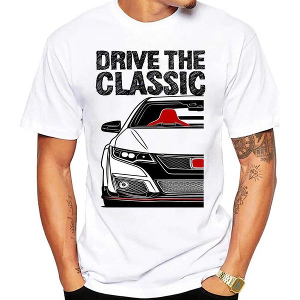 Erkek Tişörtler Drive Civic Type R FK2 En İyi Gömlek Araba Tasarım T-Shirt Yeni Yaz Erkekler Kısa Slve Vintage Boy Casual Üstler Harajuku Adam Beyaz TS T240425