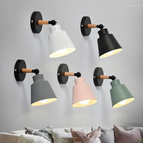 Wandlampe Nordic Massivholz Schlafzimmer moderne minimalistische Makkaron -LED Creative Wohnzimmer Korridor Bett