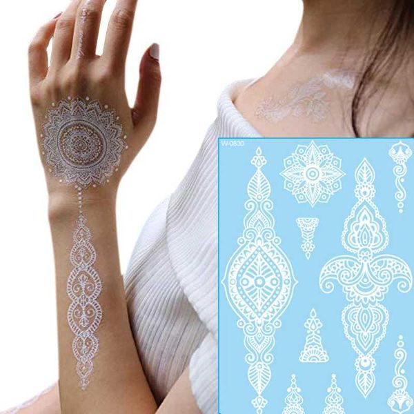 Tatuagem Transferência Sexy Mandala Henna Tattoo Tattoo à prova d'água Tattoo de renda branca Tattoo Tattoo Tattoo Corpo Arte