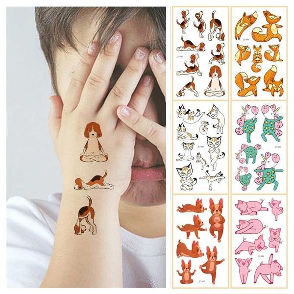 Tatuagem Transferência de animais Tattoos de ioga de animais Temporário Disponível Kids Disponível Tattoo Fake Tattoo Adesivos fofos Unicorns Pig Fox Crocodiles Dog Cat 240427