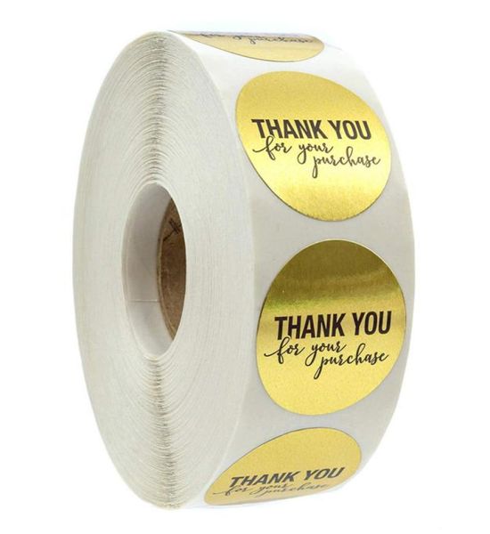 Forniture per feste di eventi 500 etichette per roll rotonde oro foglio grazie per l'acquisto del pacchetto regalo adesivo per pacchetto di adesivi STA4303523