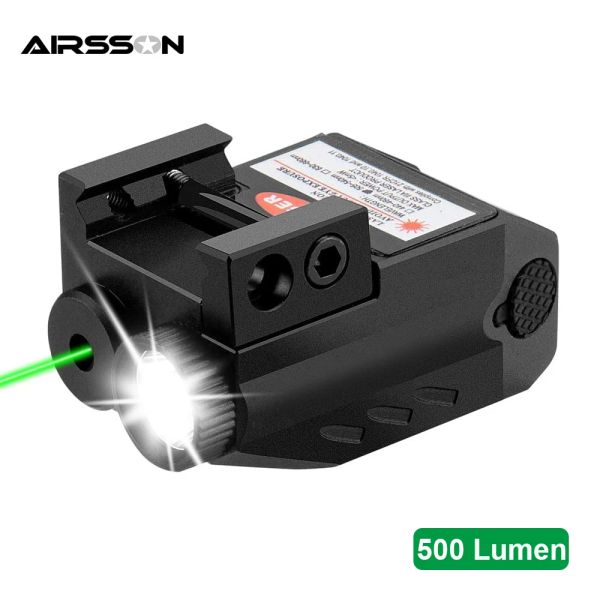 Işıklar 500 Lümen Taktik Silah Tabancası Açık Kırmızı Yeşil Lazer Görüşü Birleşik USB USB Şarj Edilebilir LED El feneri Tabanca Işık 20 mm Rail Montaj