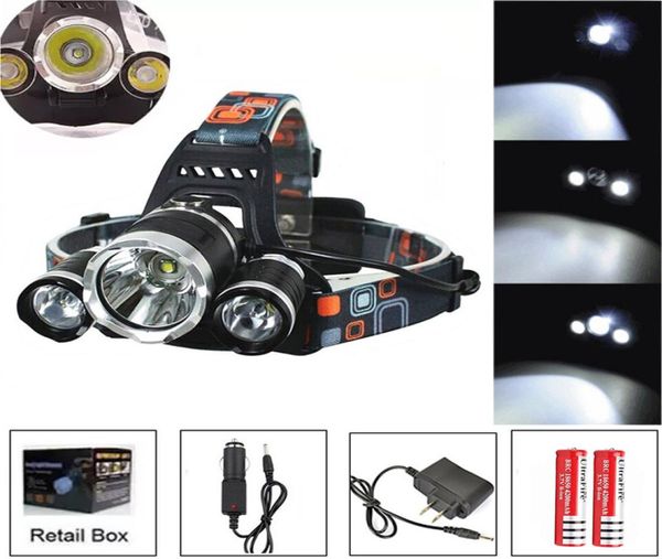 8000LM T6 R5 LED FARILHOÇÃO LUZ DA CABEÇA LUZ DO MODO DE 4 MODOS +2x18650 Bateria +EU/US/AU/UK Carreger de carro para pesca Lights8972365