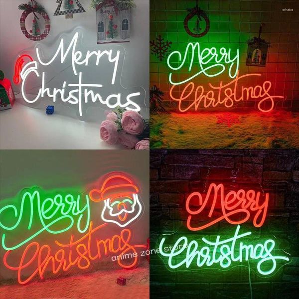 Decorações de Natal Merry Neon Lights Iluminação Ajustável Usb Red Green Branco Acrílico Sinal para o ano Decoração de parede 2024