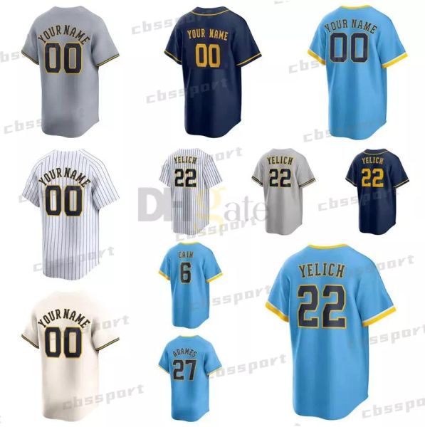 Venda barata camisas de beisebol personalizadas Christian Yelich Robin Yount Lorenzo Cain Home Away Jersey Homens Mulheres Juventude