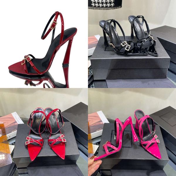 Neueste The Fashion Women Buckle Sandals High Heels Patent Leder-Knöchelgurtkleid Rote Hochzeit Designer Sommer Dinner Party Schuhe 35-43 mit Box Originalqualität