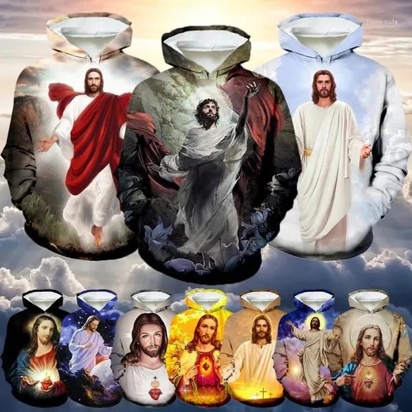 Hoodies masculinos Deus Jesus Graphic 3D The Christian Fé Cruzado Capuz de moletom Fashion Sorto unissex Redentor de inverno Pullover