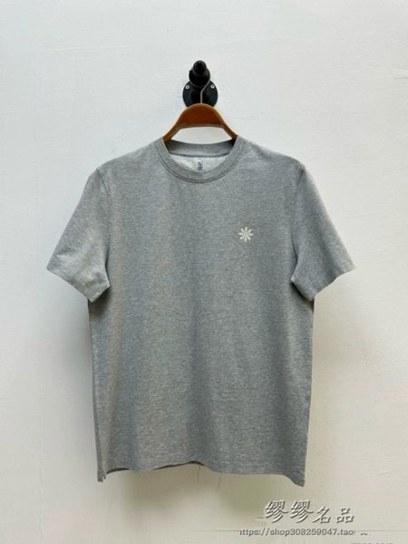 Männer T-Shirts Sommer Schneeflockenbuchstaben dekoriertes T-Shirt mit runden Hals und Brunello Kurzärmel Cucinelli Marine Blue White Grey