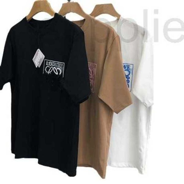 Designer de camisetas feminina Qingdao Versão alta alta do peito loe halo tingido de bolso bordado com mangas curtas de mangas curtas Ra3g