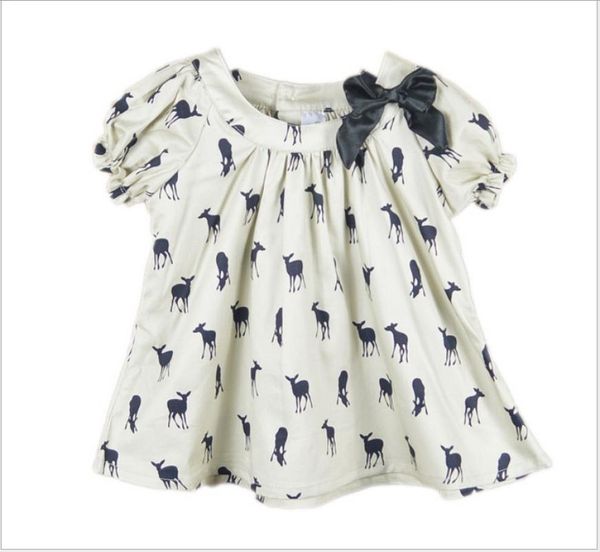 2016 Sommer Neue Mädchen Hirsch Fawn Muster Shirt Baby Mädchen Kurzarm Bluse Tops Kinder Kleidung süße Mädchen Bowknot T -Shirt Mode 6535462