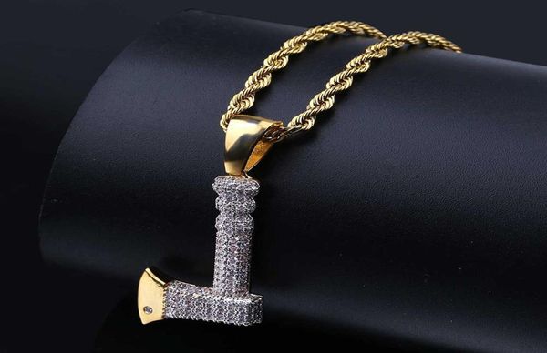 Hip Hop Gold Color Pingled Pingente Pingente Micro Pave de zircão gelado jóias com corda Chain4586363