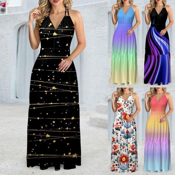 Abiti casual in vendita clearance donne donne senza maniche maxi abito a livello fluido vestidos long veno moda 2024