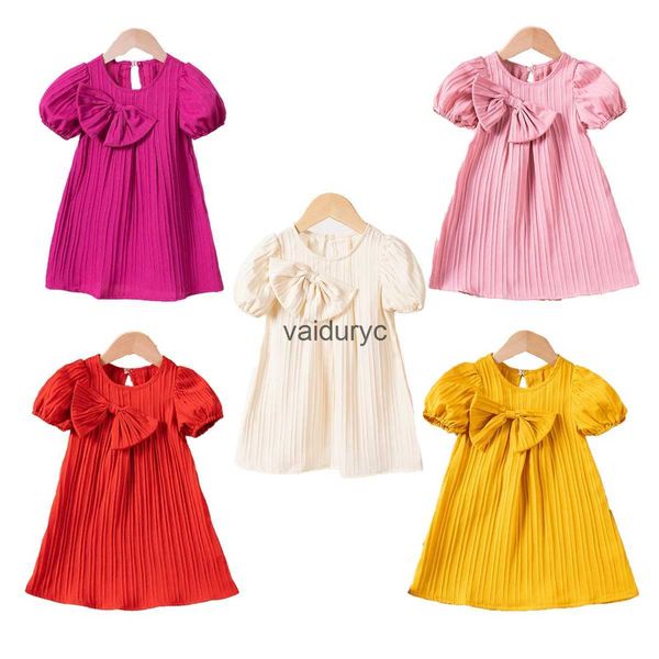 Vestidos de menina verão criança meninas colorido de cor curta vestidos de manga curta vestidos casuais vestidos de flor de flor 0-6y h240426