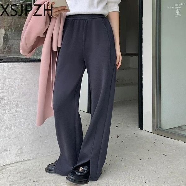 Frauenhose Herbst Weitbein hoher Taille Casual Pant Japaner Style Schlitz Overalls vielseitige Schlankhose