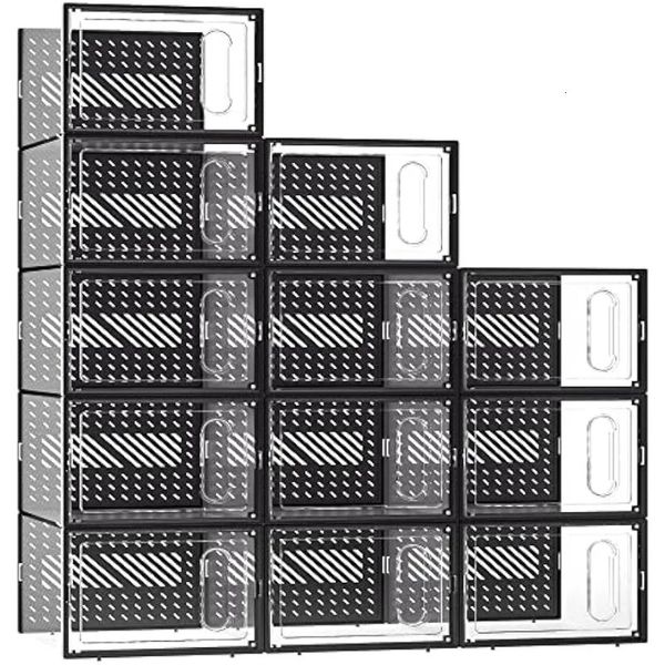 Ewonlife Box di stoccaggio di scarpe grandi con porta magnetica 12 pacchetto trasparente in plastica sneaker stacker per l'armadio Connetti a sinistra 240425