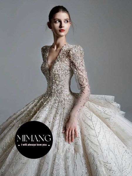 Французское белое свадебное платье с длинными рукавами 2024 Новое роскошное высококачественное текстурное платье для суда.