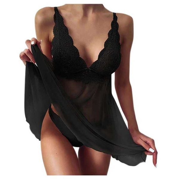 Moda -do sono feminina quente sexy mais tamanho lingerie sexy feminino virtão aberta slpwear v pescoço de seda de seda sling sling roupas de renda de renda y240426